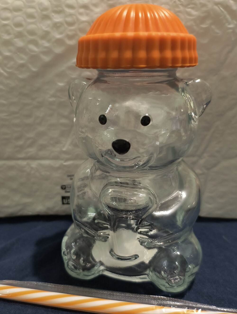 Star Bucks Clear Glass Bear Bottle with Orange Lid